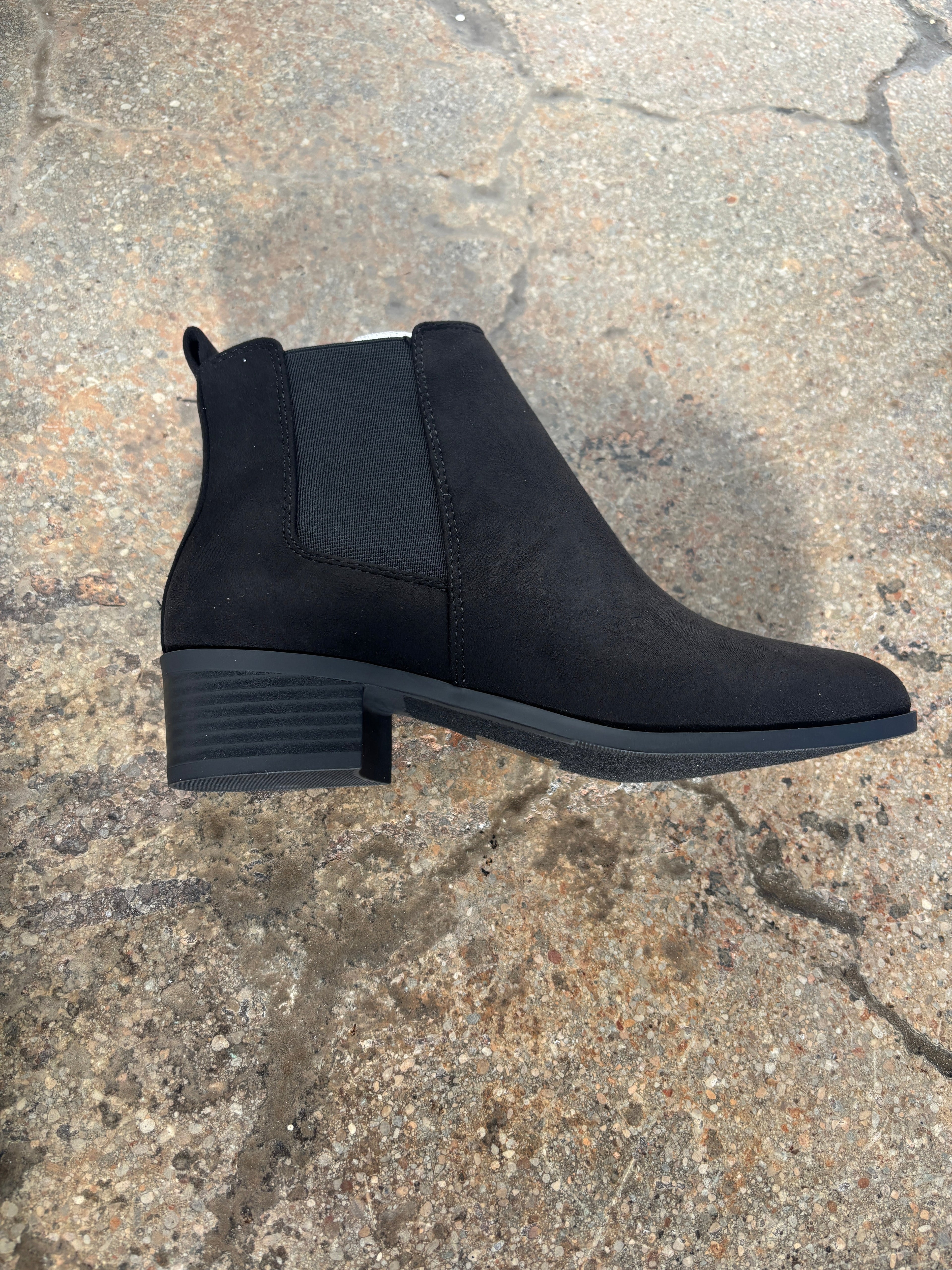 Black Suede Pointed Ankle Booties – Low Heel Western Boots