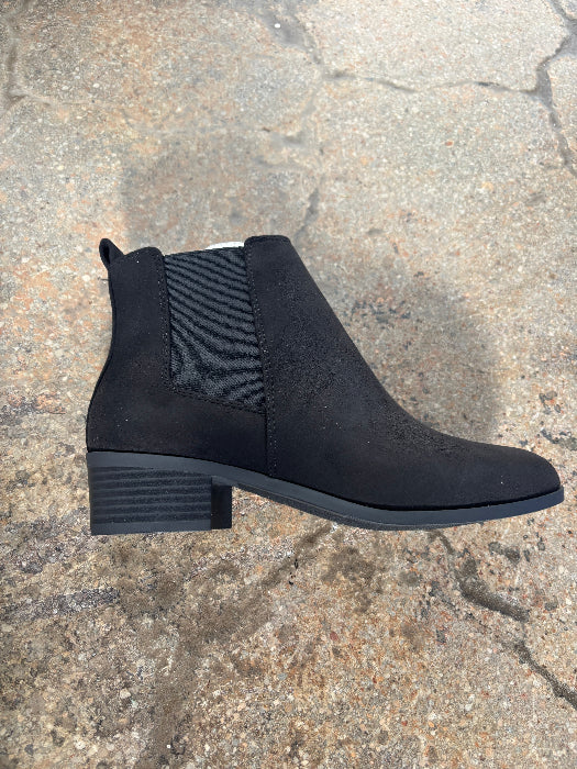 Black Suede Pointed Ankle Booties – Low Heel Western Boots