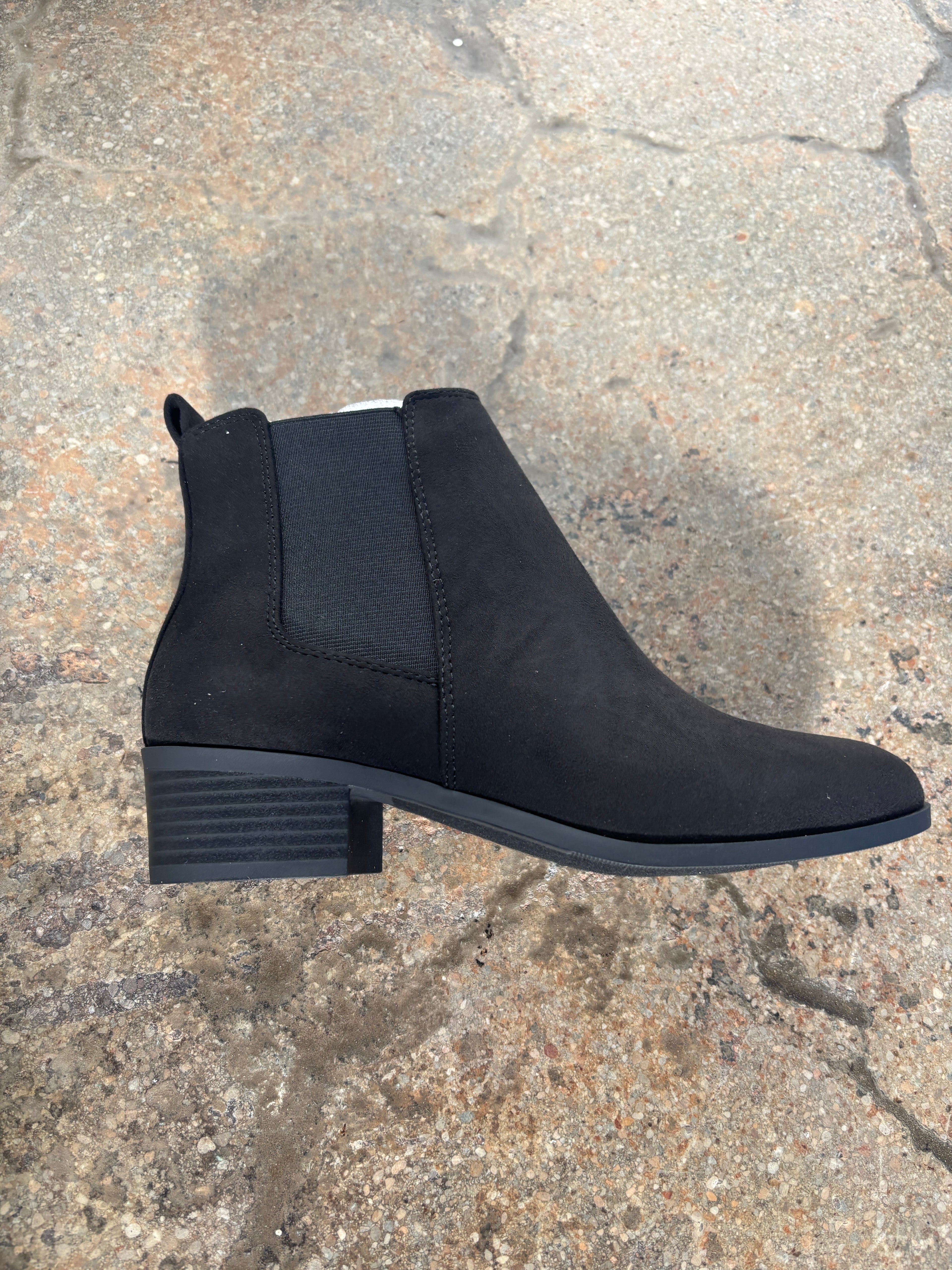 Black Suede Pointed Ankle Booties – Low Heel Western Boots