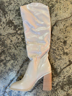 Stephanie Taupe Knee High Platform Boots – Faux Leather Heels