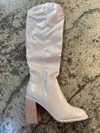 Stephanie Taupe Knee High Platform Boots – Faux Leather Heels