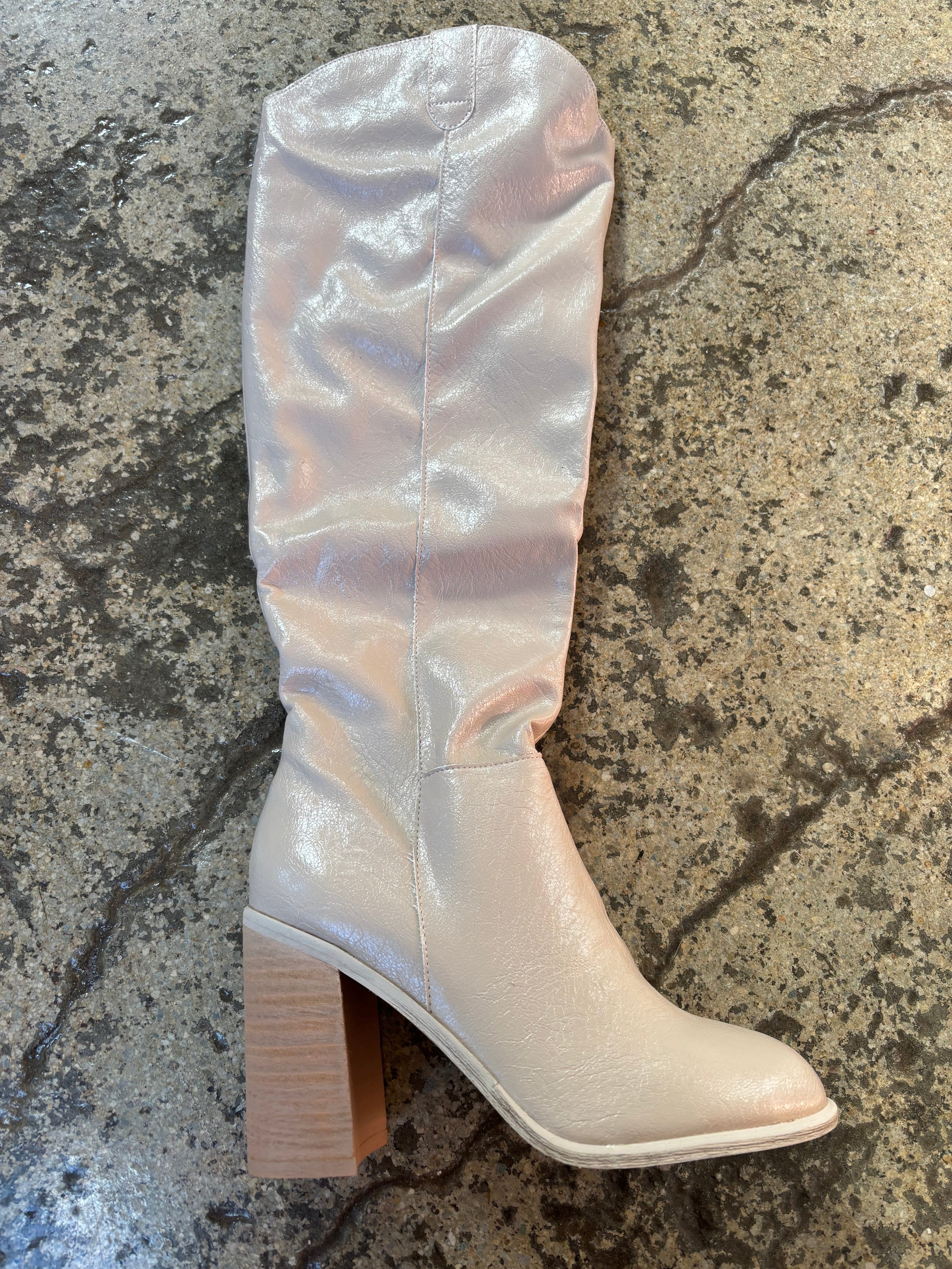 Stephanie Taupe Knee High Platform Boots – Faux Leather Heels