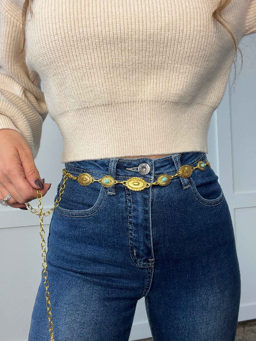 Turquoise Trails Chain Belt in Gold 