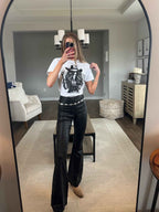 Fiona Leather Leopard High Waisted Bell Bottom Flare Jeans – Black Midnight Leopard