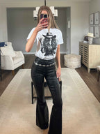 Fiona Leather Leopard High Waisted Bell Bottom Flare Jeans – Black Midnight Leopard