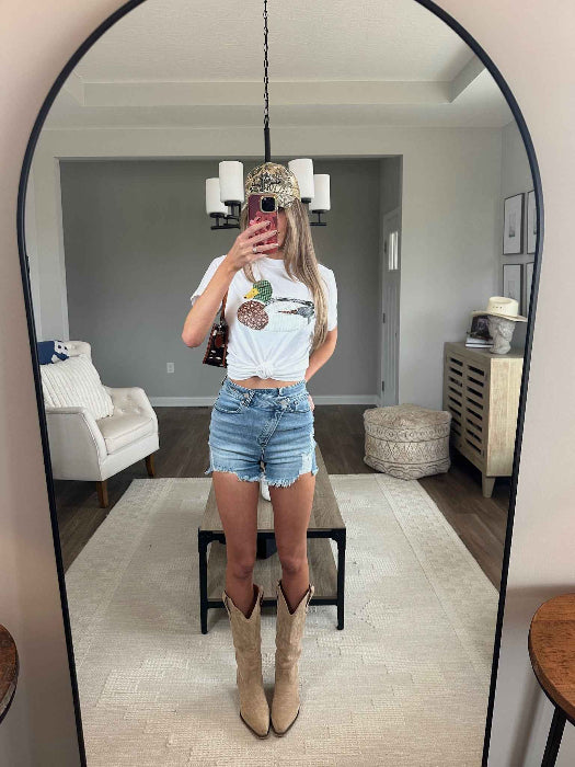 Lindsey Asymmetrical Distressed Shorts Medium Wash