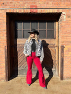 Fiona High Waisted Bell Bottom Flare Jeans – Burgundy