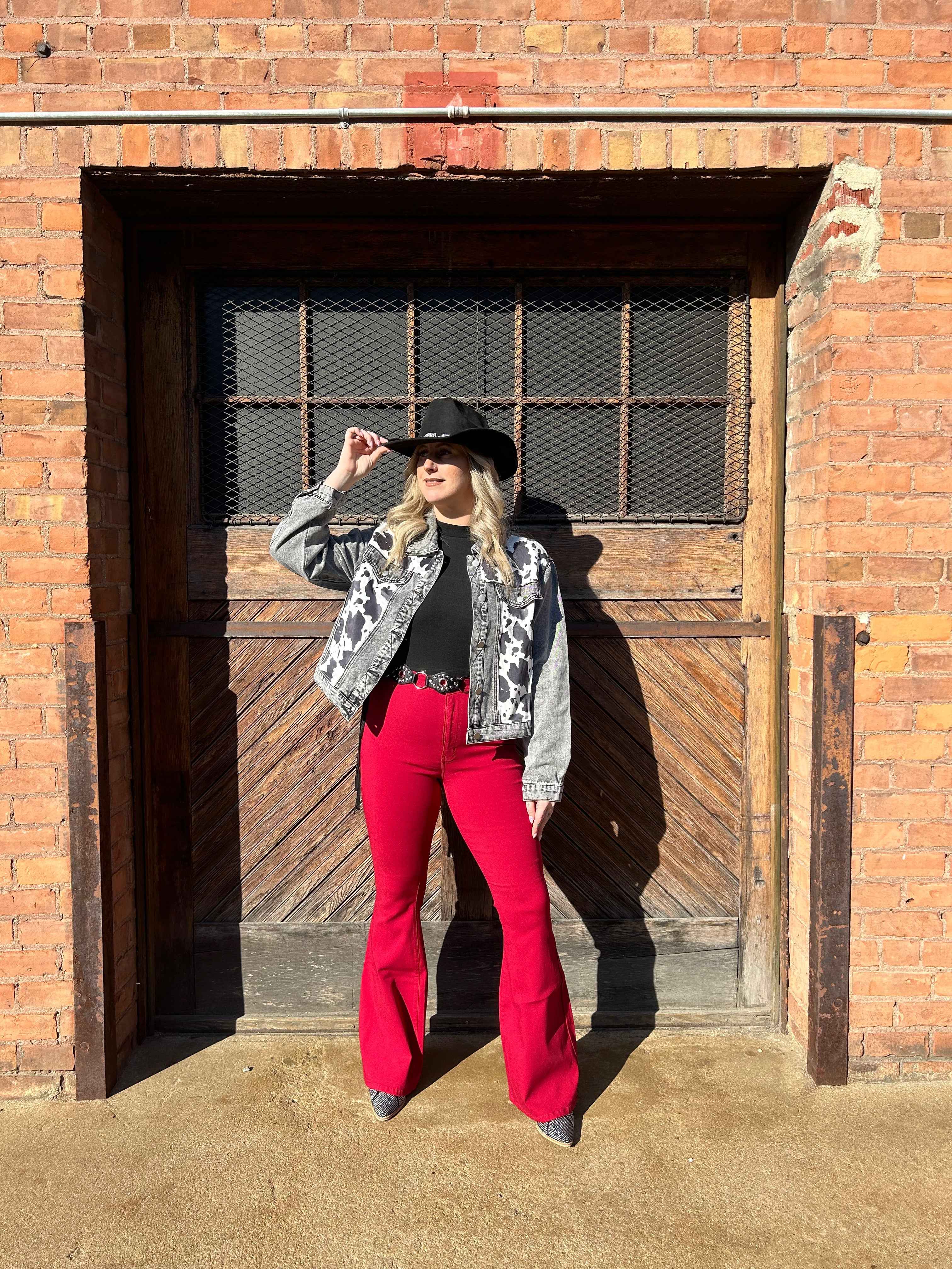 Fiona High Waisted Bell Bottom Flare Jeans – Burgundy