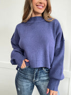 Golden Hour Lantern Sleeve Sweater in Cobald Blue