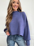 Golden Hour Lantern Sleeve Sweater in Cobald Blue