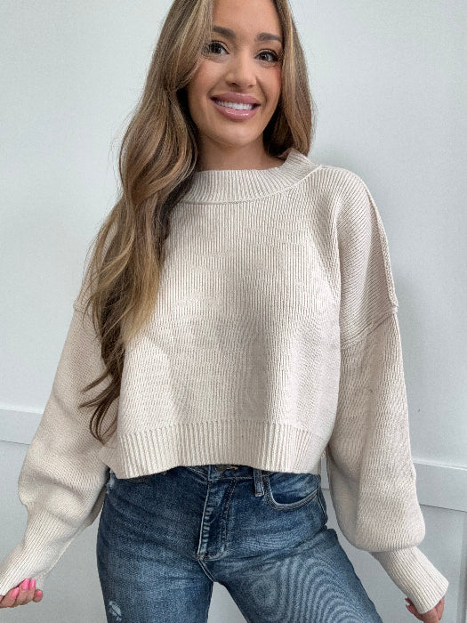 Golden Hour Lantern Sleeve Sweater in Cream