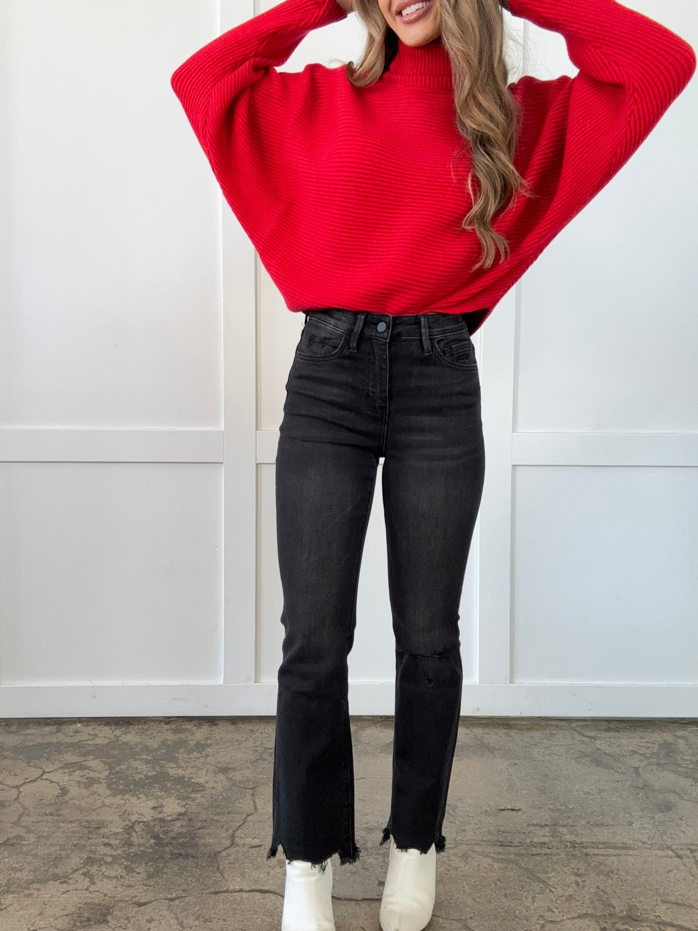 Macy High Rise Wide Leg Jeans – Distressed Knee Denim