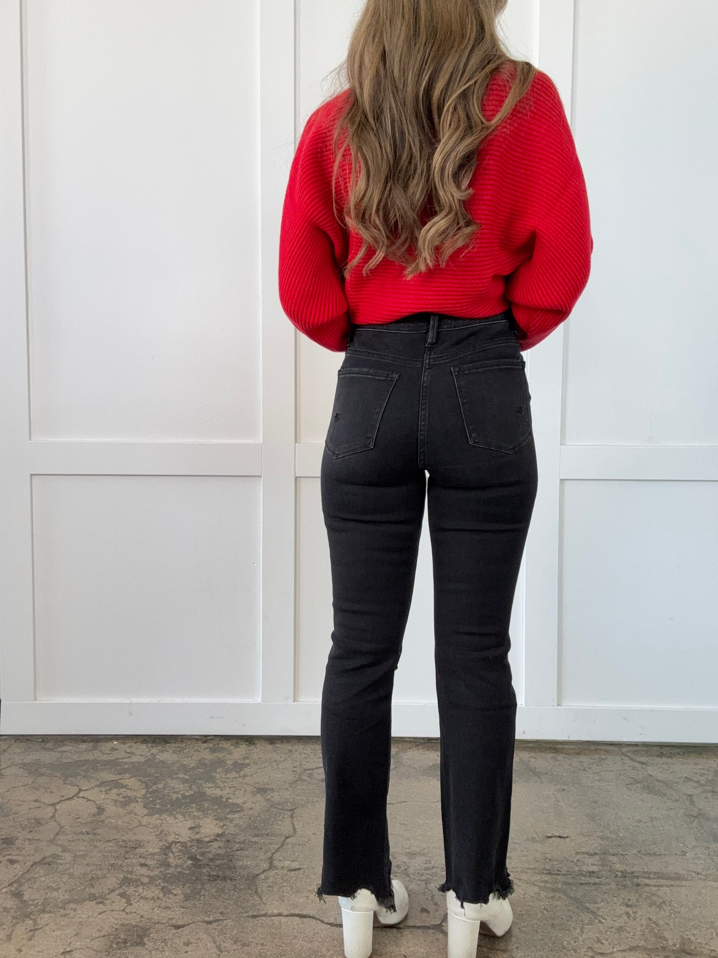 Macy High Rise Wide Leg Jeans – Distressed Knee Denim