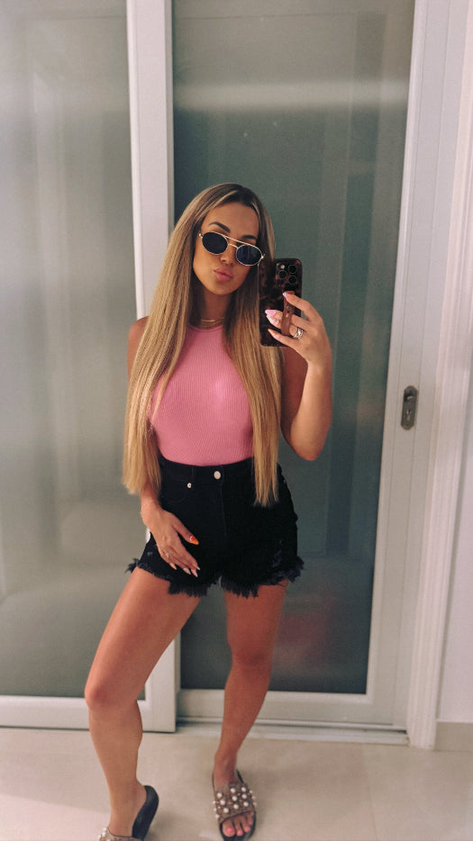 On The Go Distressed Shorts - Black | Women's High Rise Denim Shorts