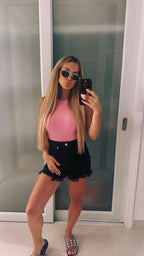 On The Go Distressed Shorts - Black | Women's High Rise Denim Shorts