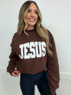 Tilly Jesus Reversible Oversized Mockneck Crew in Brown