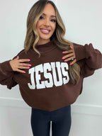 Tilly Jesus Reversible Oversized Mockneck Crew in Brown