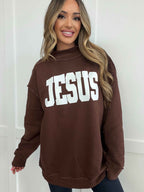 Tilly Jesus Reversible Oversized Mockneck Crew in Brown