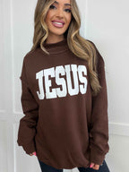 Tilly Jesus Reversible Oversized Mockneck Crew in Brown