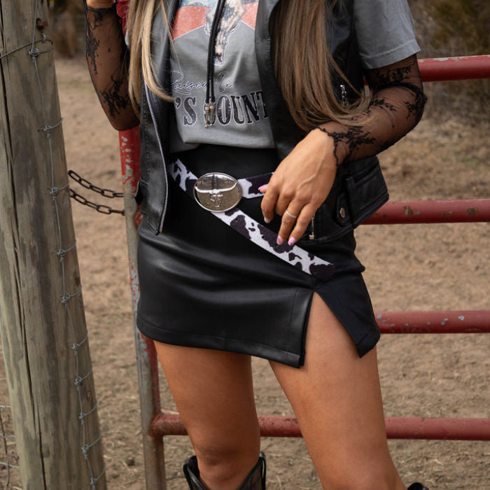 Call It Even Side Slit Leather Skorts