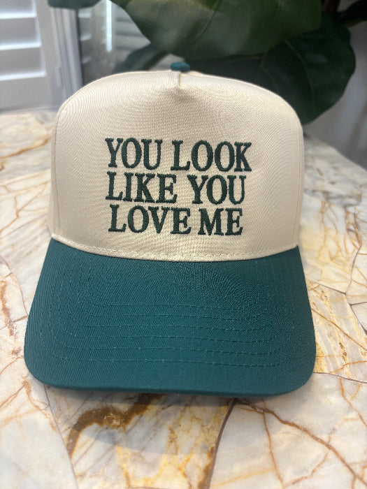 You Look Like You Love Me Trucker Hat – Flirty Snapback Hat in Green/Ivory