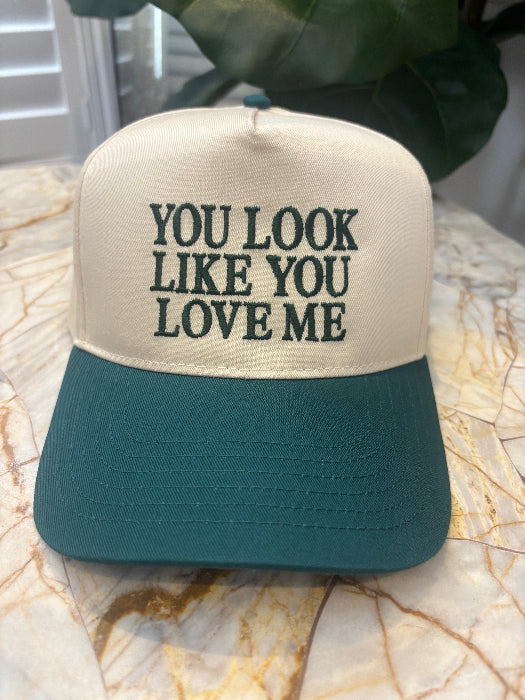 You Look Like You Love Me Trucker Hat – Flirty Snapback Hat in Green/Ivory
