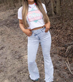 Lucy Asymmetrical Distressed Flare Jeans – High Waisted Viral Denim
