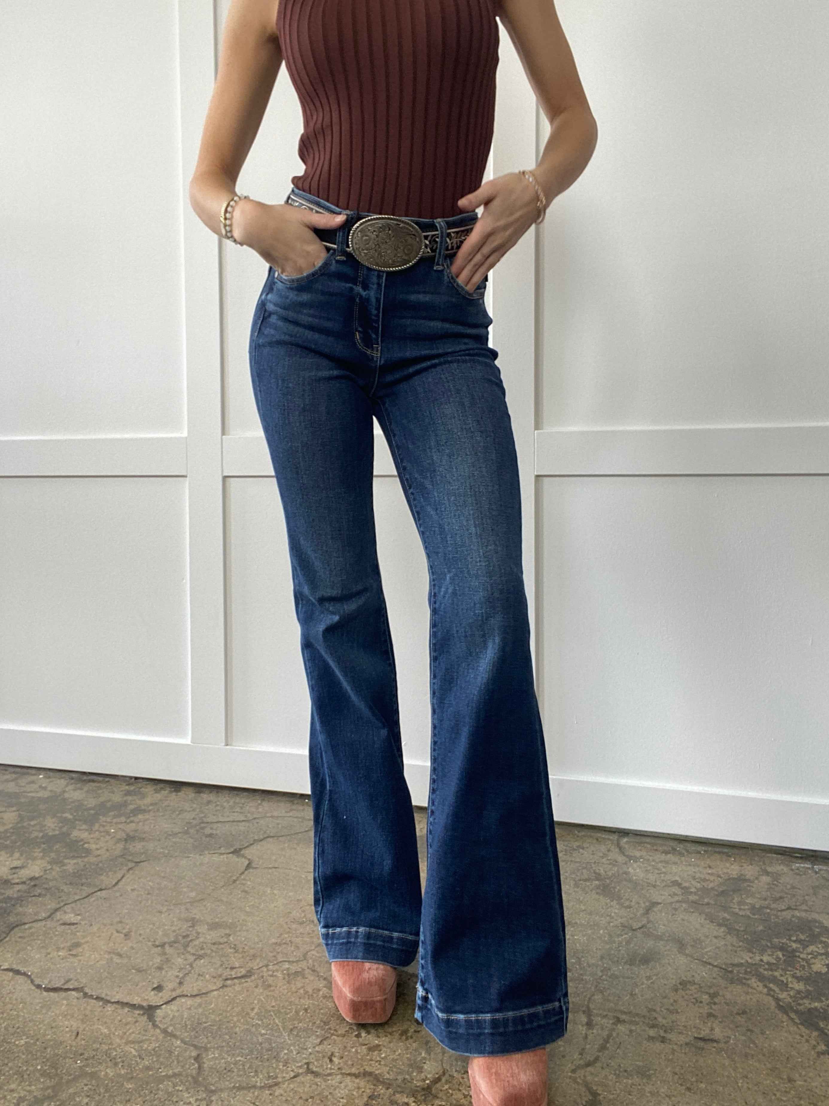 Jacqueline Judy Blue Flare Jeans – High Rise Stretch Denim