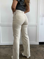 More To Come High Waist Distressed Wide Leg Jeans – Bone