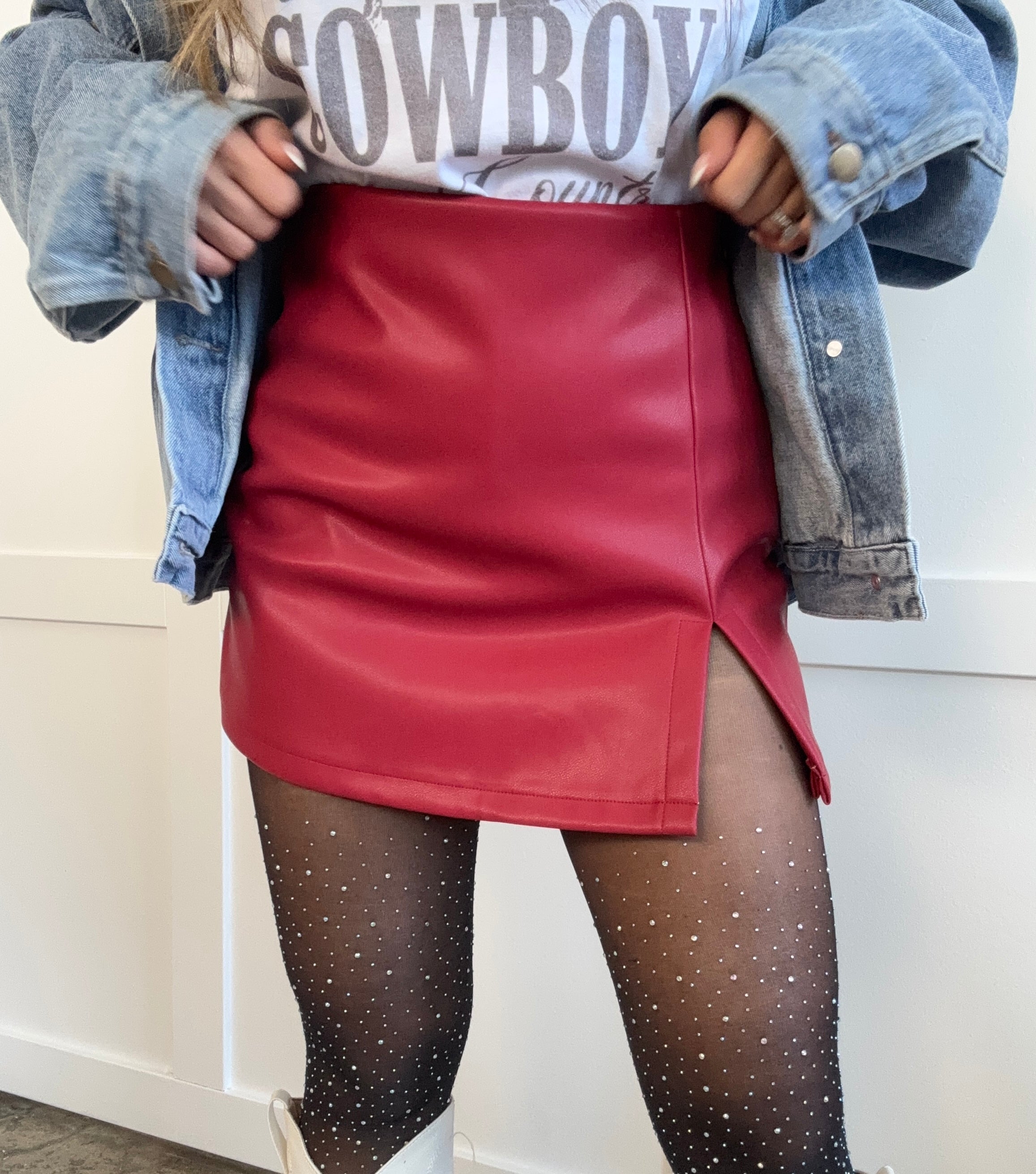 Call It Even Leather Skort – Faux Leather Side Slit Skort