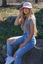 Lindsey Distressed Boyfriend Jeans – Medium Wash Stretch Denim