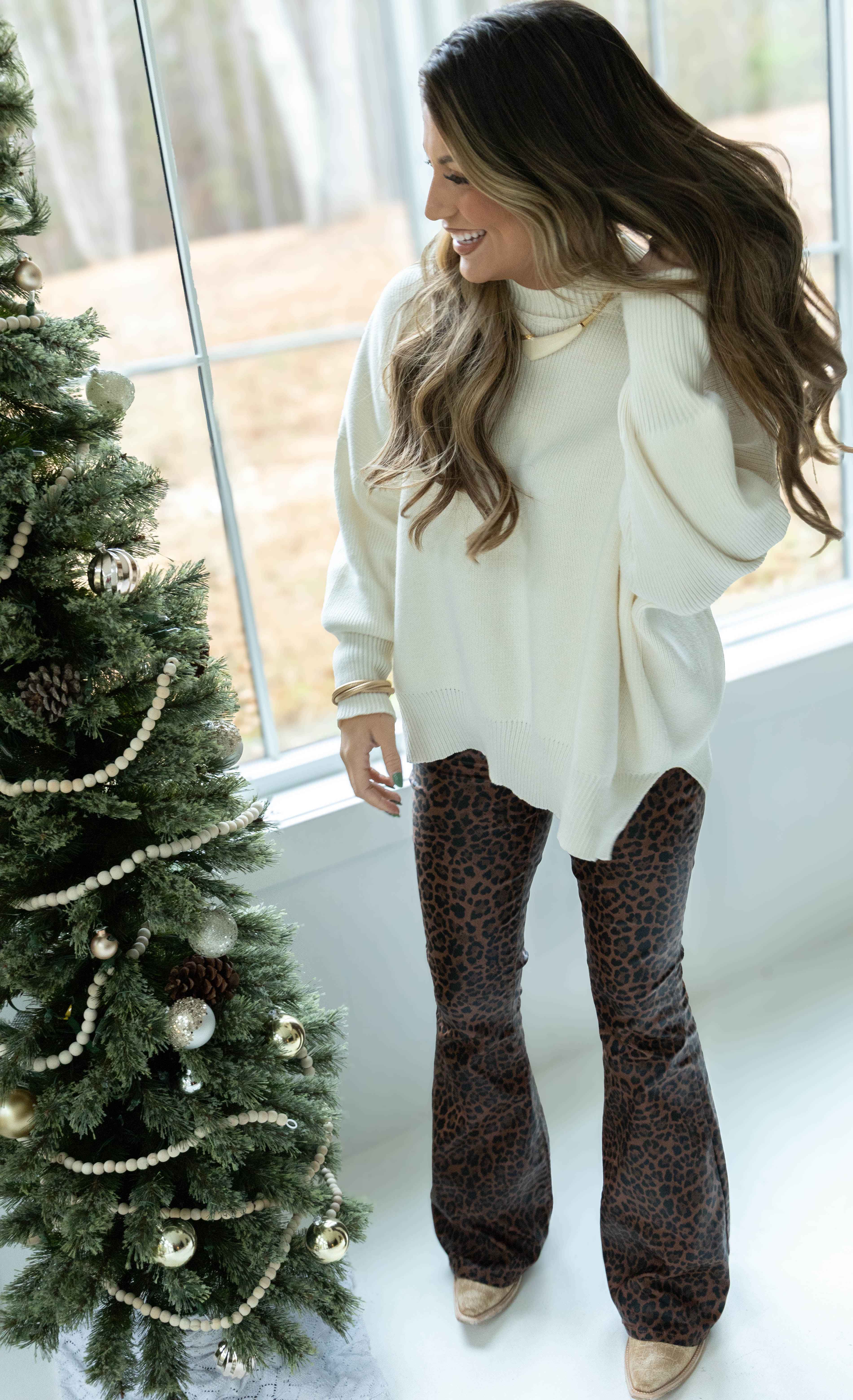Fiona High Waisted Bell Bottom Flare Jeans - Desert Brown Leopard