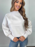 Amelia Mock Neck Exposed Seam Sweater in Off White