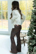 Fiona High Waisted Bell Bottom Flare Jeans - Desert Brown Leopard