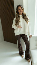 Fiona High Waisted Bell Bottom Flare Jeans - Desert Brown Leopard