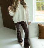 Fiona High Waisted Bell Bottom Flare Jeans - Desert Brown Leopard