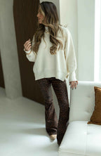 Fiona High Waisted Bell Bottom Flare Jeans - Desert Brown Leopard
