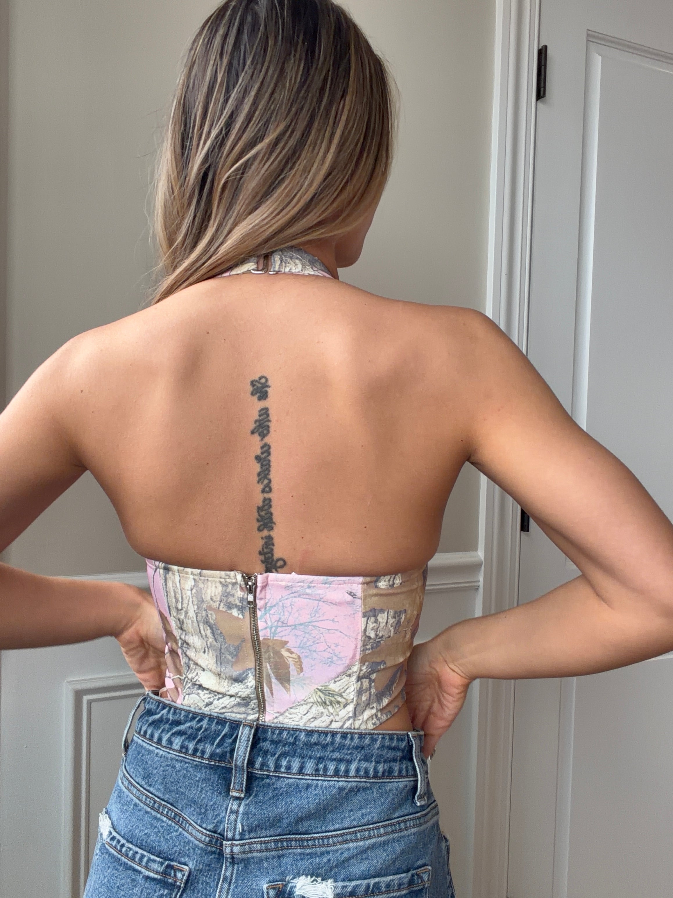 Mossy Sweetheart Halter Top – Pink Camo Corset Top