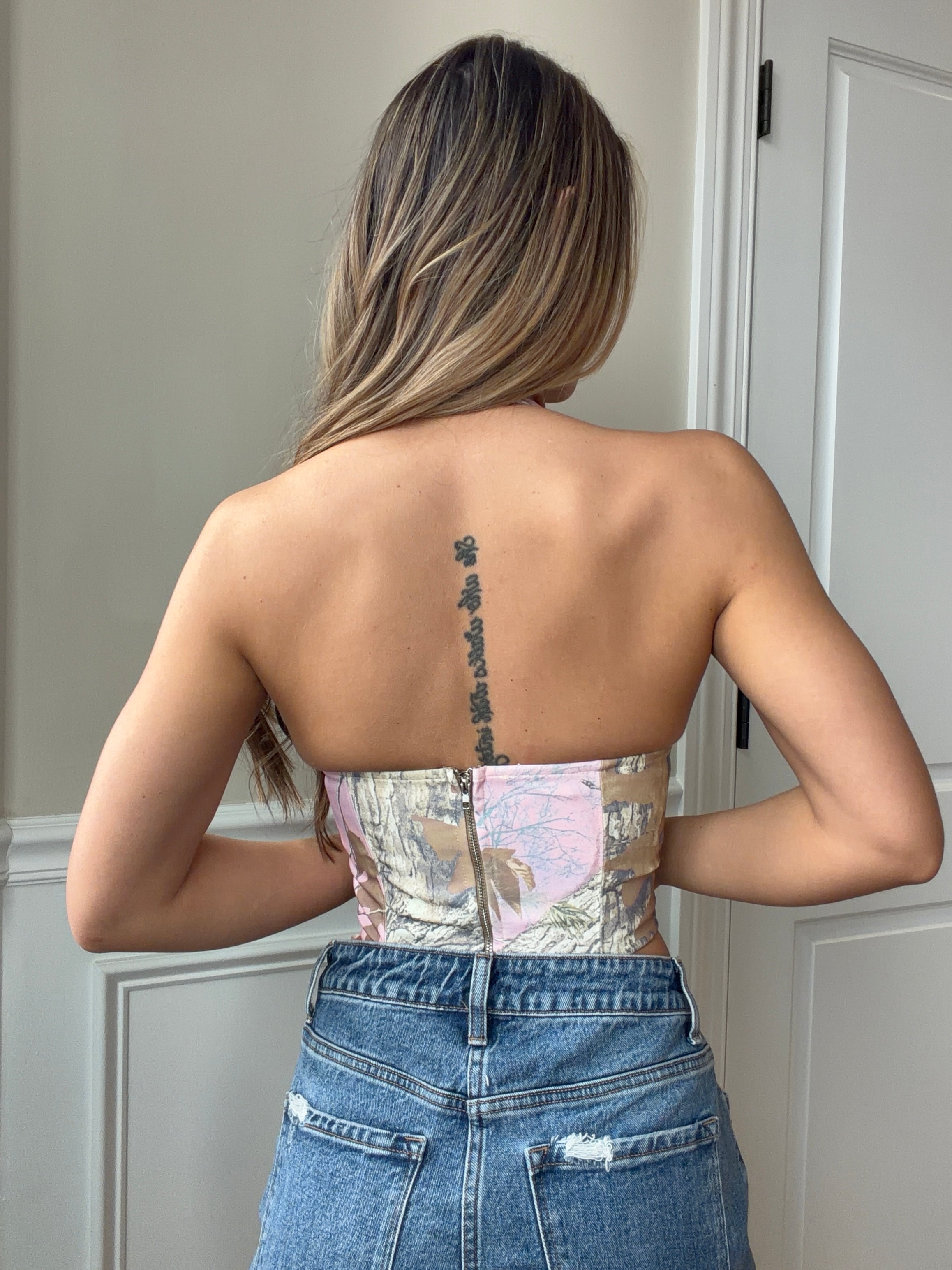 Mossy Sweetheart Halter Top – Pink Camo Corset Top