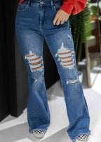 Viral Lainey Tummy Control Flare Jeans – High Waisted Distressed Denim