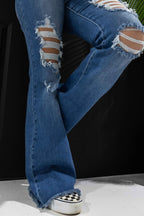Viral Lainey Tummy Control Flare Jeans – High Waisted Distressed Denim
