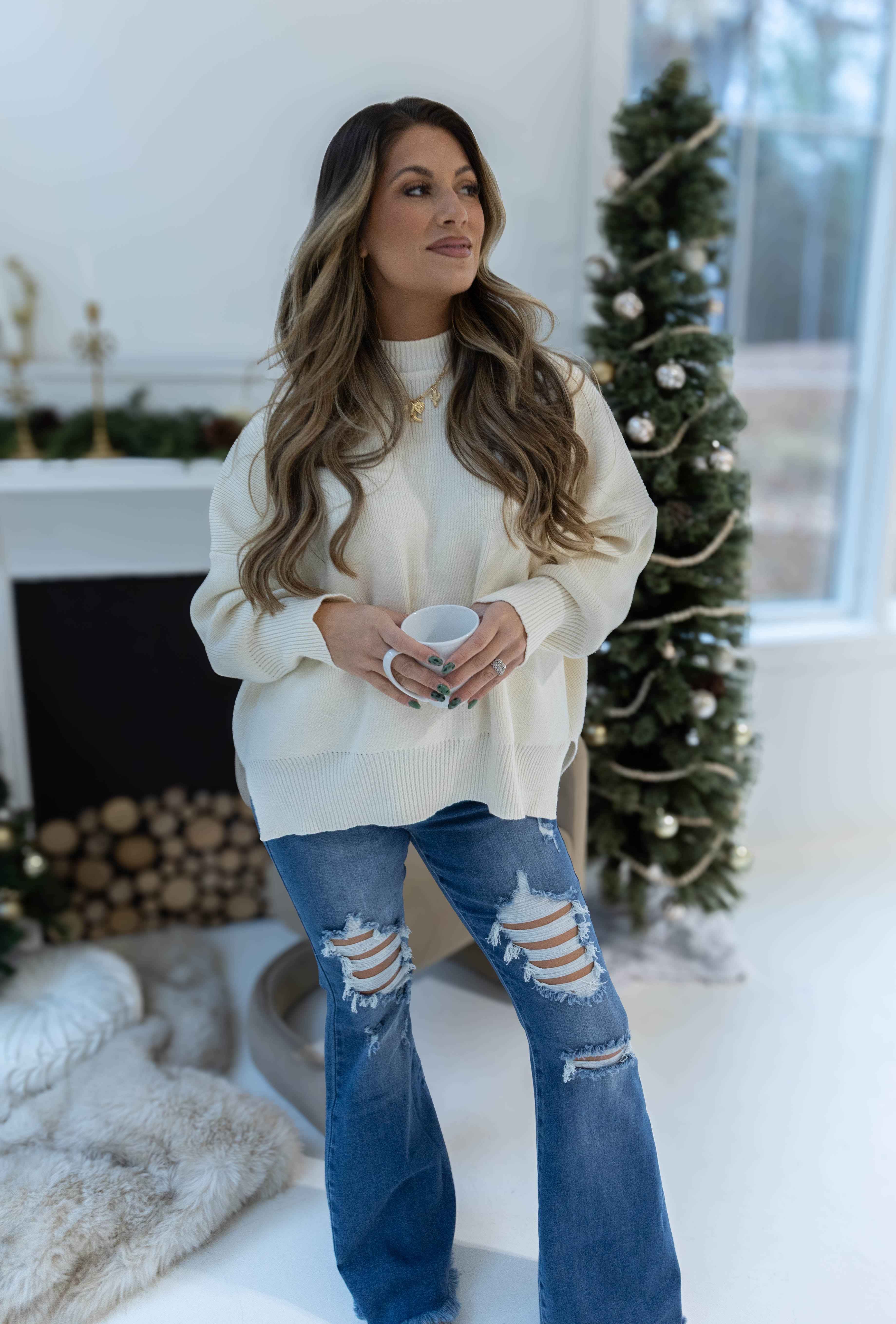 Viral Lainey Tummy Control Flare Jeans – High Waisted Distressed Denim