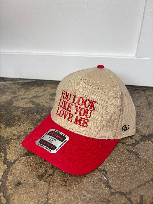 You Look Like You Love Me Trucker Hat – Flirty Snapback Hat in Red/Khaki