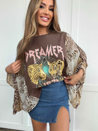Vintage Kantha Western Top – Boho Animal Print Cowboy Top