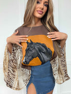 Western Bronco Kantha Top – Cowboy Boho Animal Print Top