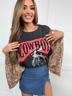 Vintage Western Cowboy Kantha Top – Boho Animal Print Top