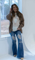 Viral Lainey Tummy Control Flare Jeans – High Waisted Distressed Denim
