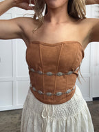 Glendora Distressed Leather Corset Top – Western Lace Up