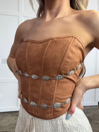 Glendora Distressed Leather Corset Top – Western Lace Up