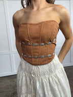 Glendora Distressed Leather Corset Top – Western Lace Up
